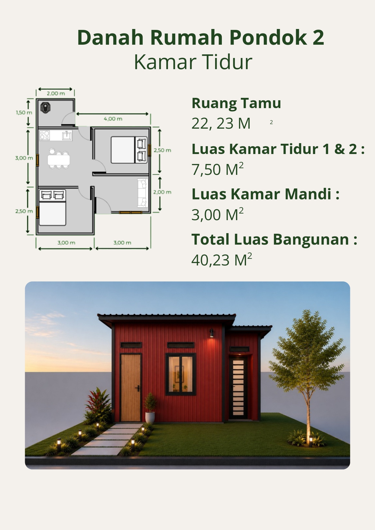 Denah Rumah Pondok dua kamar