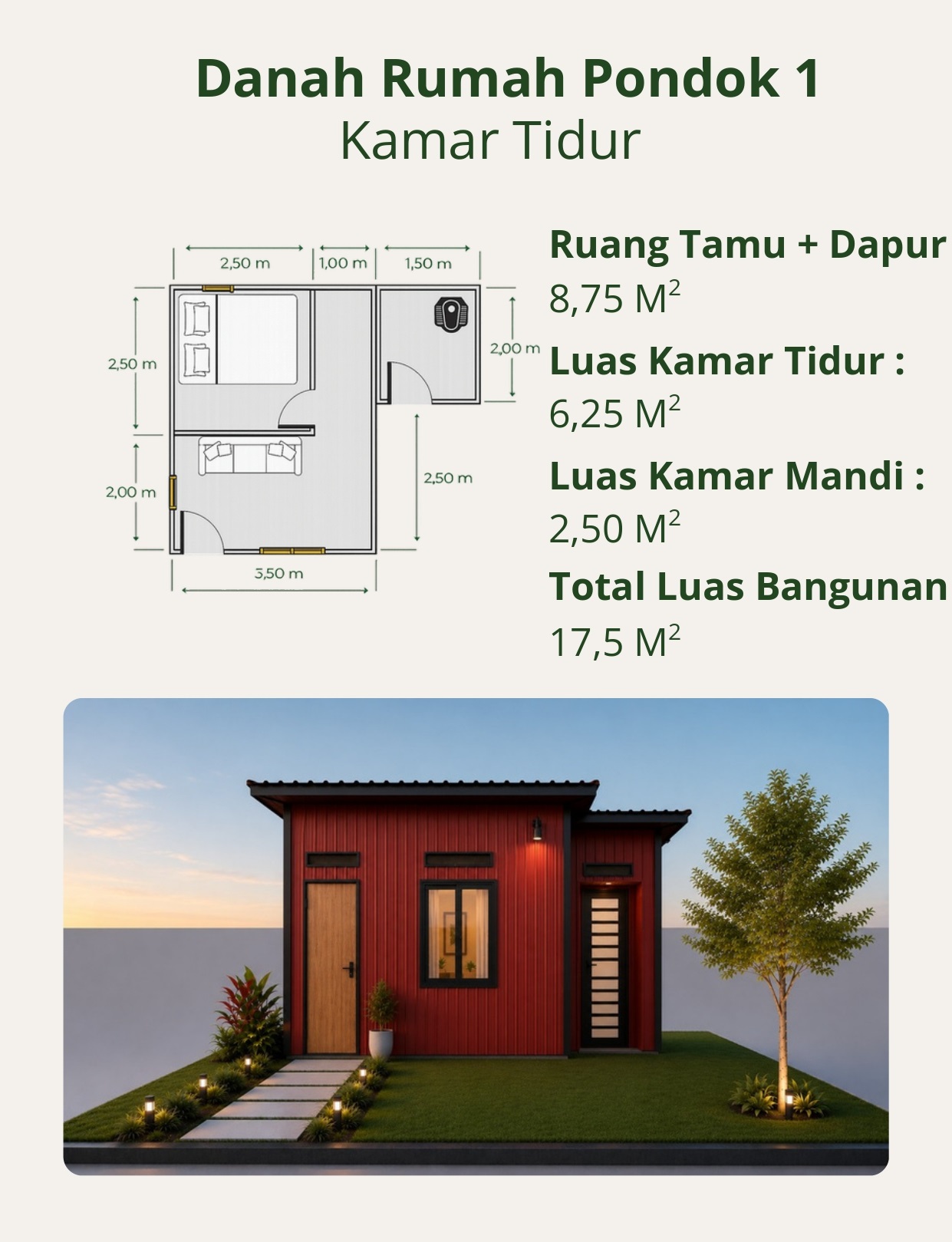 Denah Rumah Pondok dua kamar