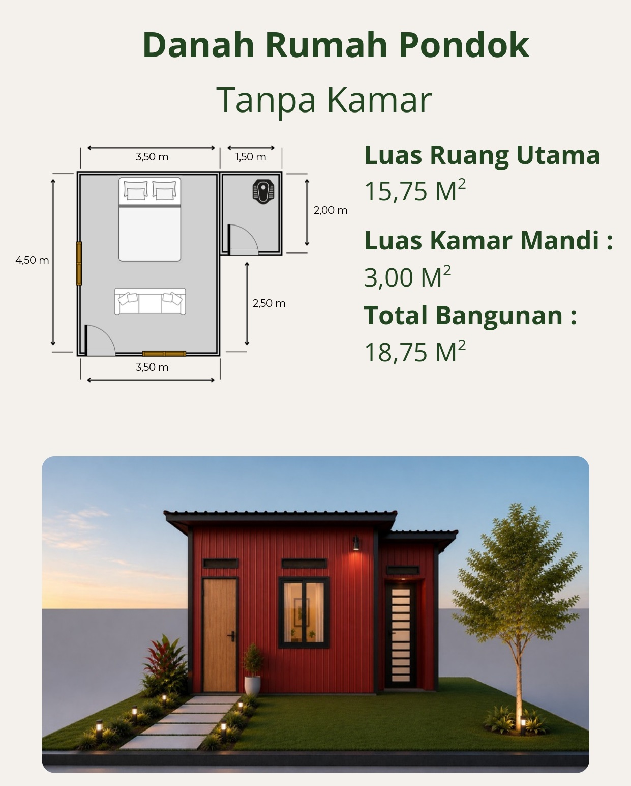 Denah Rumah Pondok dua kamar